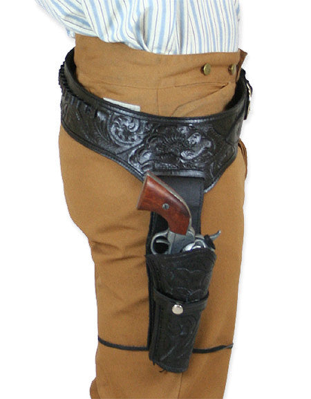 Hand Tooled Leather Gun Belt with Single Holster – .45 Caliber