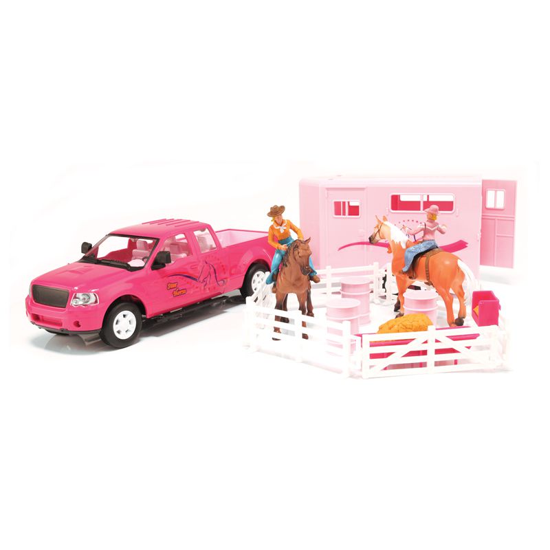 Girls’ Bigtime Rodeo Cowgirl Truck, Trailer And Accessory Set – Pink