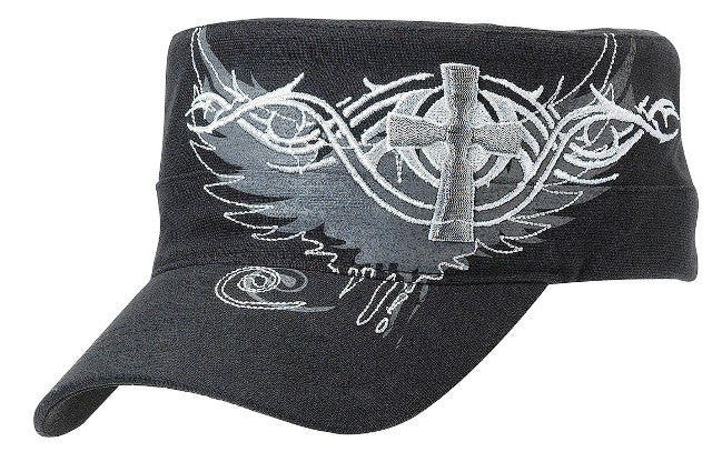 Ladies’ Embroidered Cross & Wing Caps – Choose From Black or Navy!