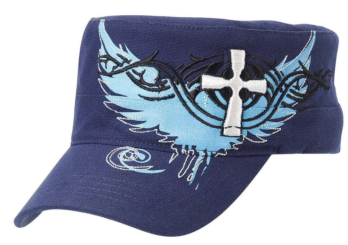 Ladies’ Embroidered Cross & Wing Caps – Choose From Black or Navy!