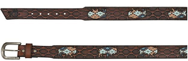 Men’s Southwestern Leather Belt with Buffalo Inlay