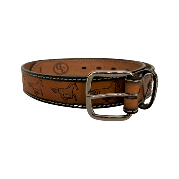 Tan Leather Running Horses Belt – 1″ Wide