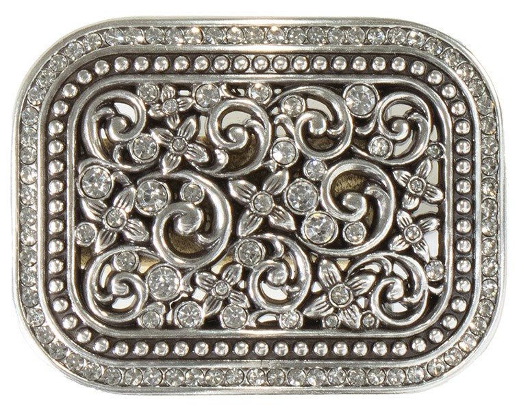 Ladies’ Rectangular Floral Filagree Crystal Buckle