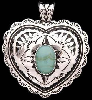 Western Silver & Teal Navajo Heart Pendant