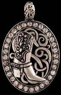 Western Antique Silver & Crystal Boot Pendant