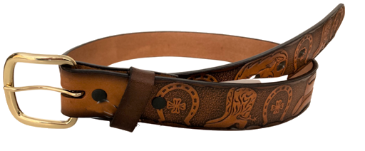 Tan & Brown Leather Western Scenes Belt – Size 28