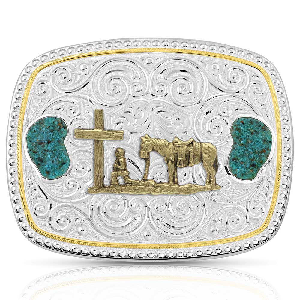 Winding Country Roads Christian Cowboy Turquoise Belt Buckle – Made in the USA