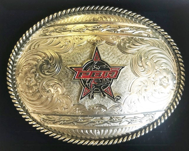 PBR Bull Logo Twisted Rope & Barbwire Belt Buckle