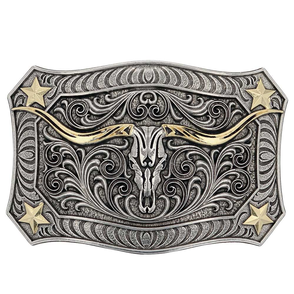 Western Longhorn Crest Belt Buckle