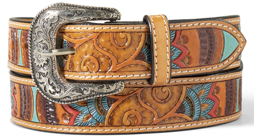 Ladies’ Paisley Multi-Colored Hand Tooled Western Belt