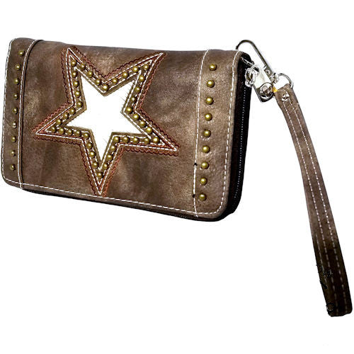 Ladies’ Star Cowhide Zipper Wallet