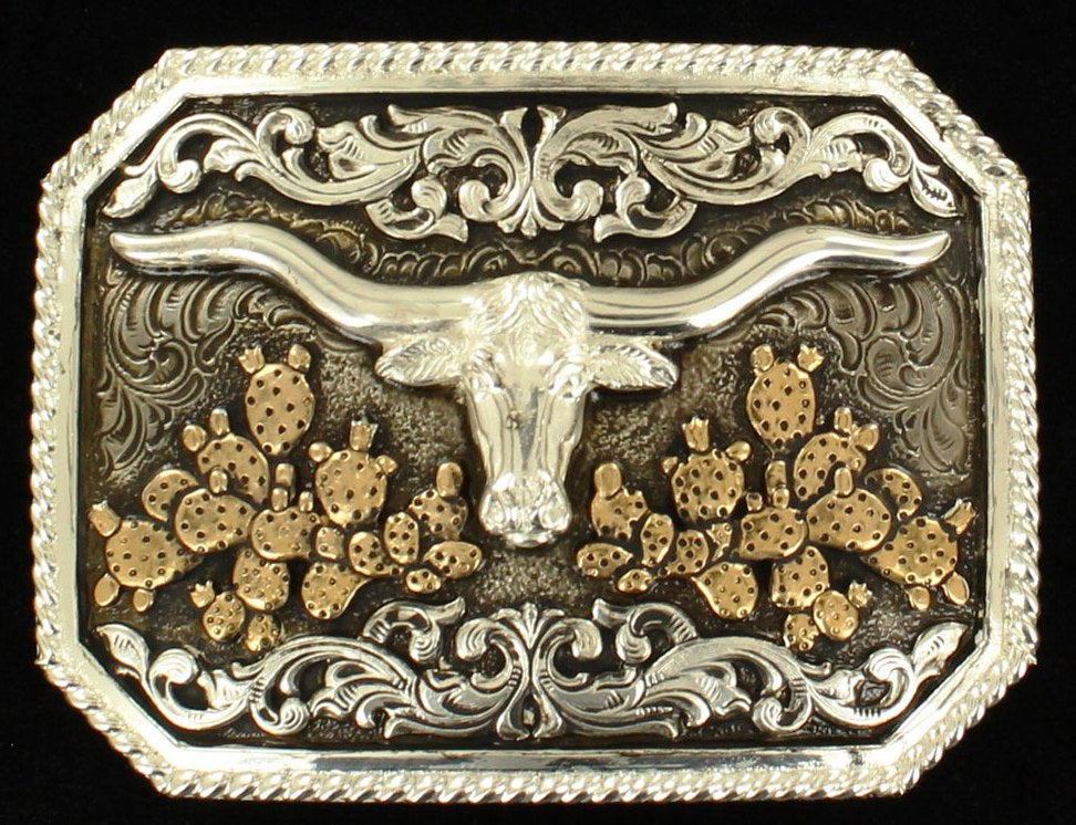 Western Longhorn Rectangular Belt Buckle by Crumrine