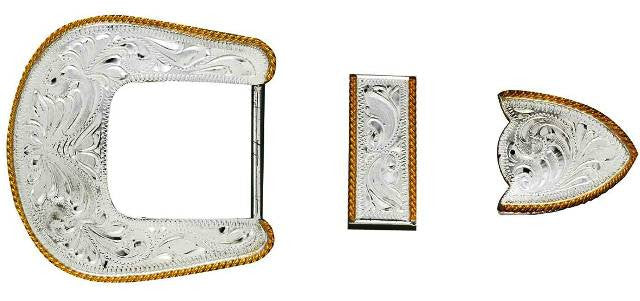 Western 1-1/2 Inch 3-pc. Silver Buckle Set