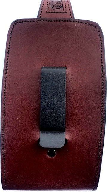 Western Hand Tooled Brown Leather Cell Phone Holder – Holds Up to 7″ Tall