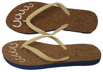 Ladies Cork Lined Horseshoes Flip Flops – Blue