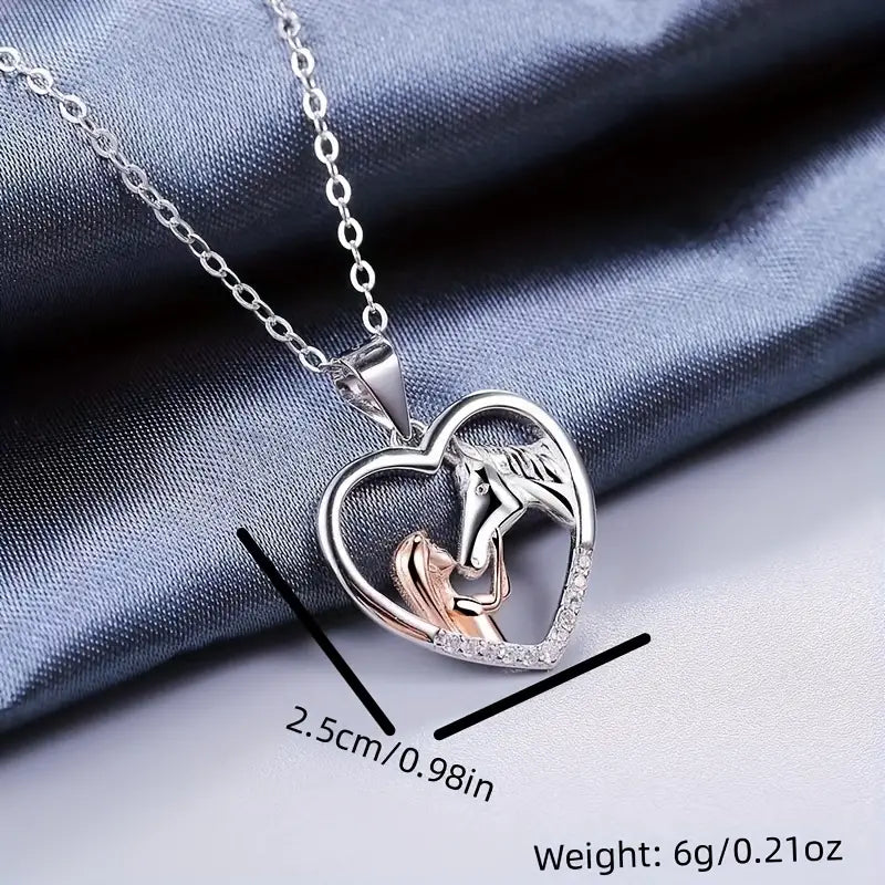 Girl & Horse Exquisite Heart Horse Pendant Necklace