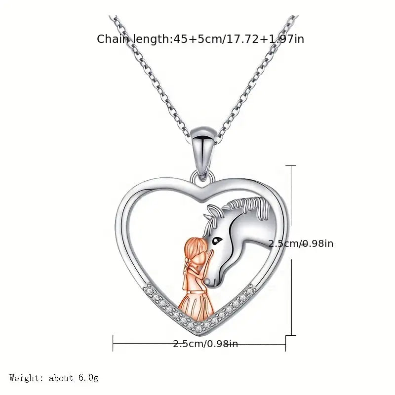 Girl & Horse Exquisite Heart Horse Pendant Necklace