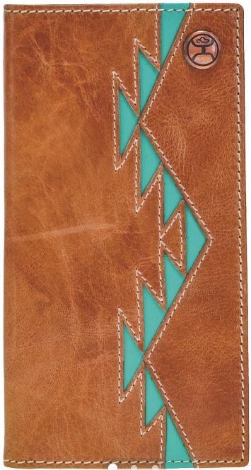 “Tonkawa” Turquoise Aztec Inlay Rodeo Wallet Ivory Accent Stitching and Hooey Logo Rivet