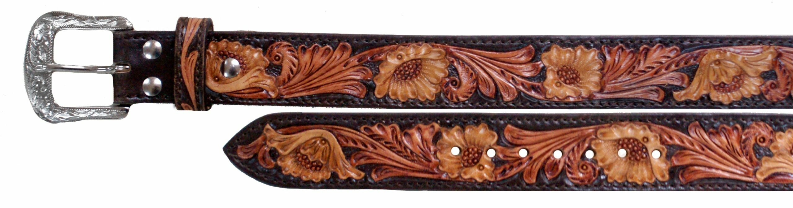 Hand Carved & Painted Tooled Leather Men’s Belt