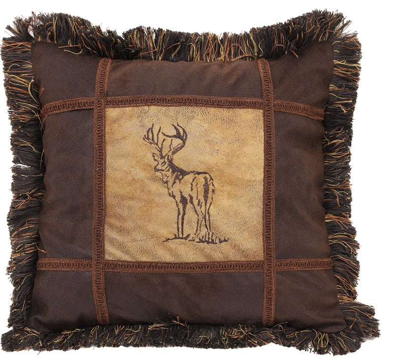 Autumn Trails Embroidered Buck Pillow – 18″