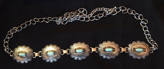 Ladies’ Western Oval Silver & Turquoise Concho Belt