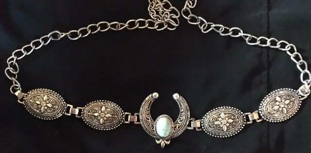 Ladies’ Western Rectangular Silver & Turquoise Squash Blossom Belt