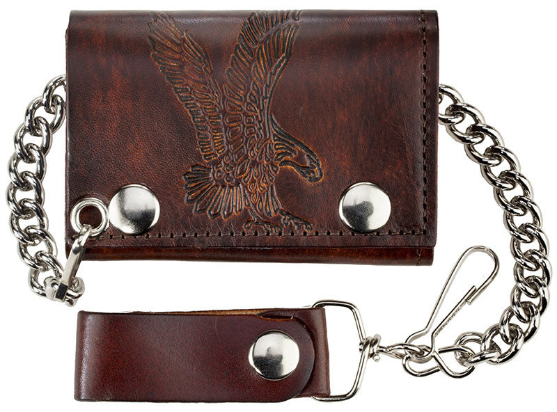 Antique Leather Trifold Wallet with Chain (Made In The USA)