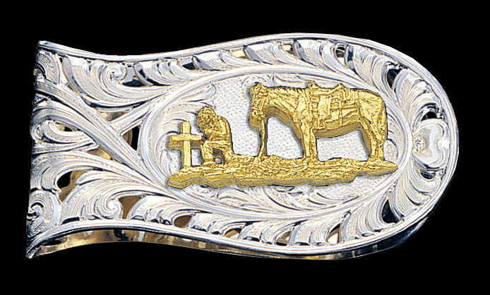 Western Metal Belt Clip with Praying Cowboy