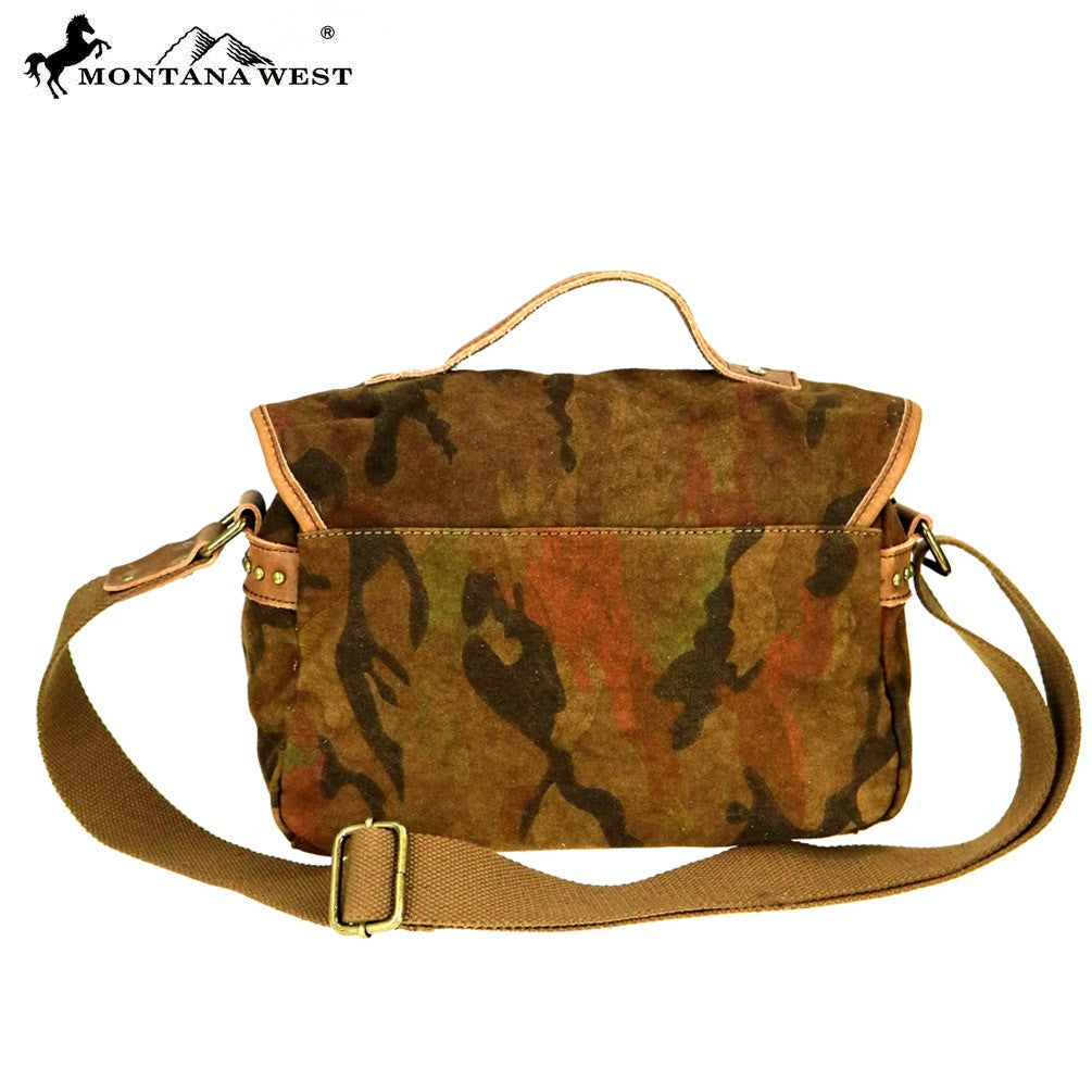 Genuine Leather Washed Canvas Shoulder/Crossbody Travel Bag – Camo