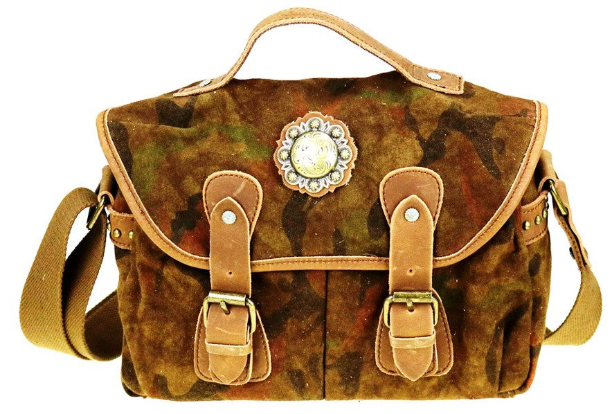 Genuine Leather Washed Canvas Shoulder/Crossbody Travel Bag – Camo