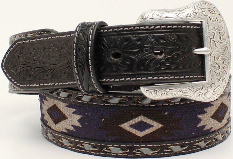 Men’s Southwest 1-1/2″ Belt with Gray and Black/Blue Fabric Inlay