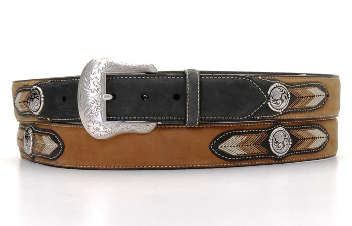 Men’s Black & Tan Leather 1-1/2″ Belt by Nocona