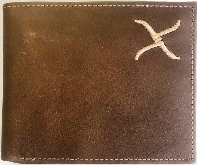 Twisted-X Brown Distressed Bi-Fold Wallet with Gold Embroidered Logo