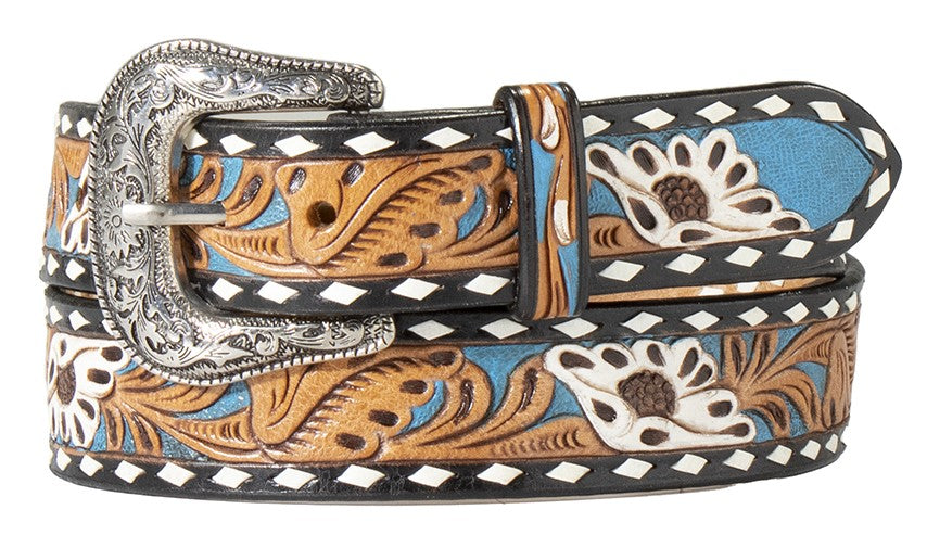 Ladies’ Western Blue & Black Floral Tooled Belt