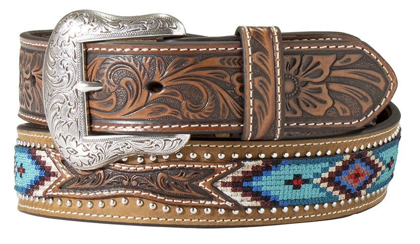 Men’s Western 1-1/2″ Belt with Floral Tabs & Embroidery
