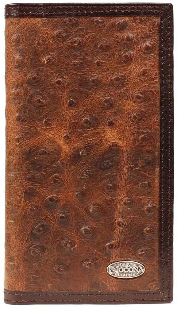 “Nocona” Western Ostrich Print Leather Brown Rodeo Wallet/Checkbook Cover