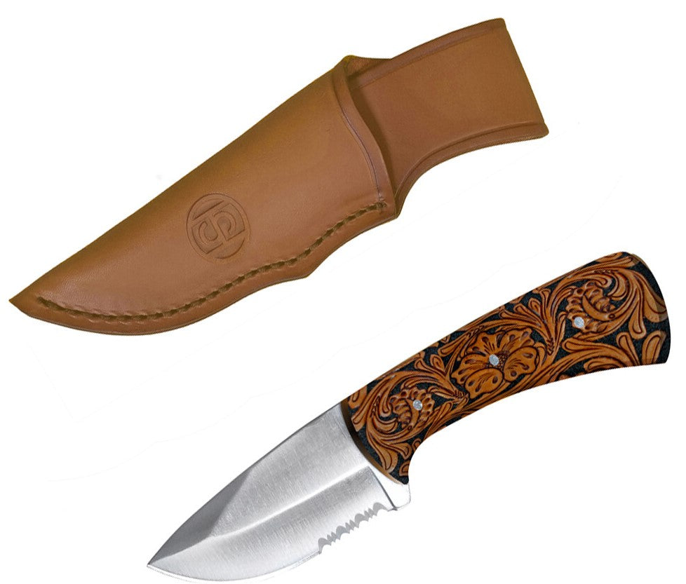 Leather Print Acrylic Straight Knife with Heavy Duty Leather Sheath