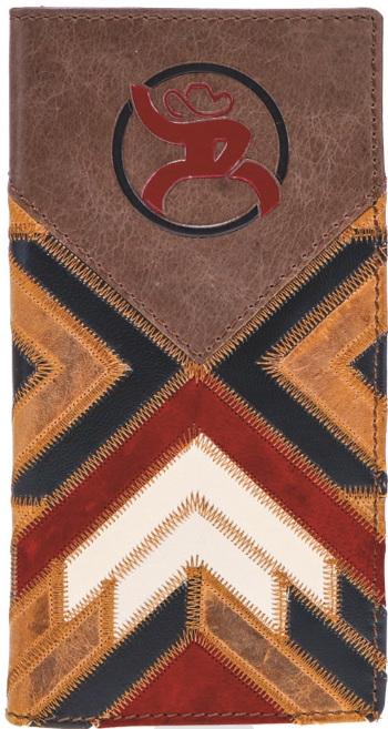 “Kamali” Patchwork Rodeo Wallet with Brown Leather Overlay and Roughy 2.0 Debossed red and Black Logo