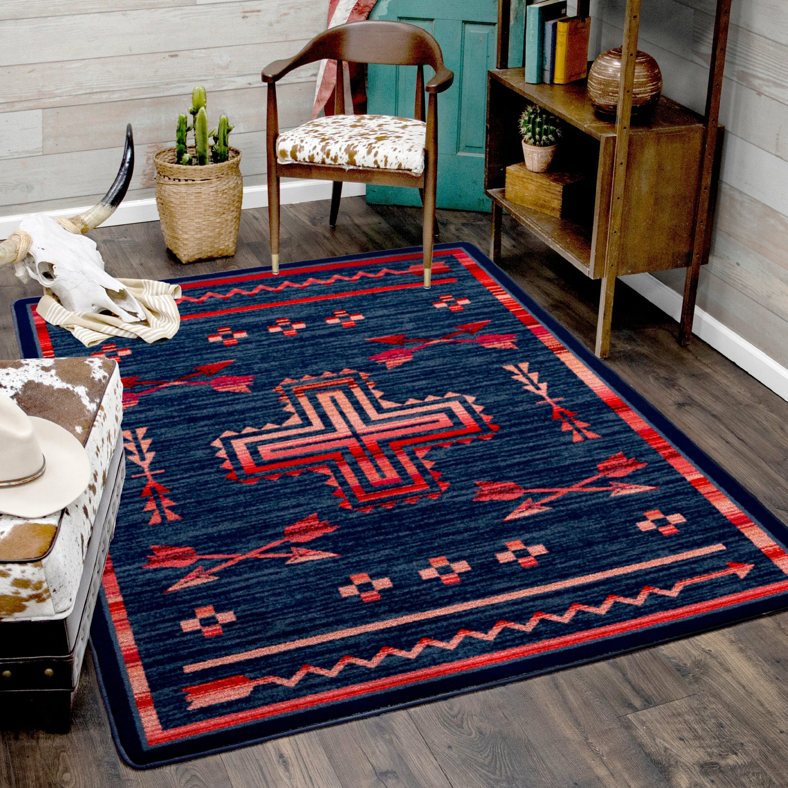 “Shoot Me Straight – Power Red” Southwestern Area Rugs – Choose from 6 Sizes!