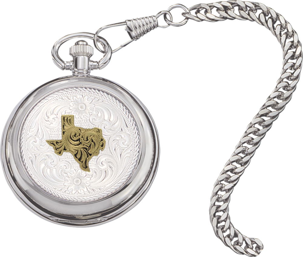 State of Texas Small Silver Inlay Pocket Watch