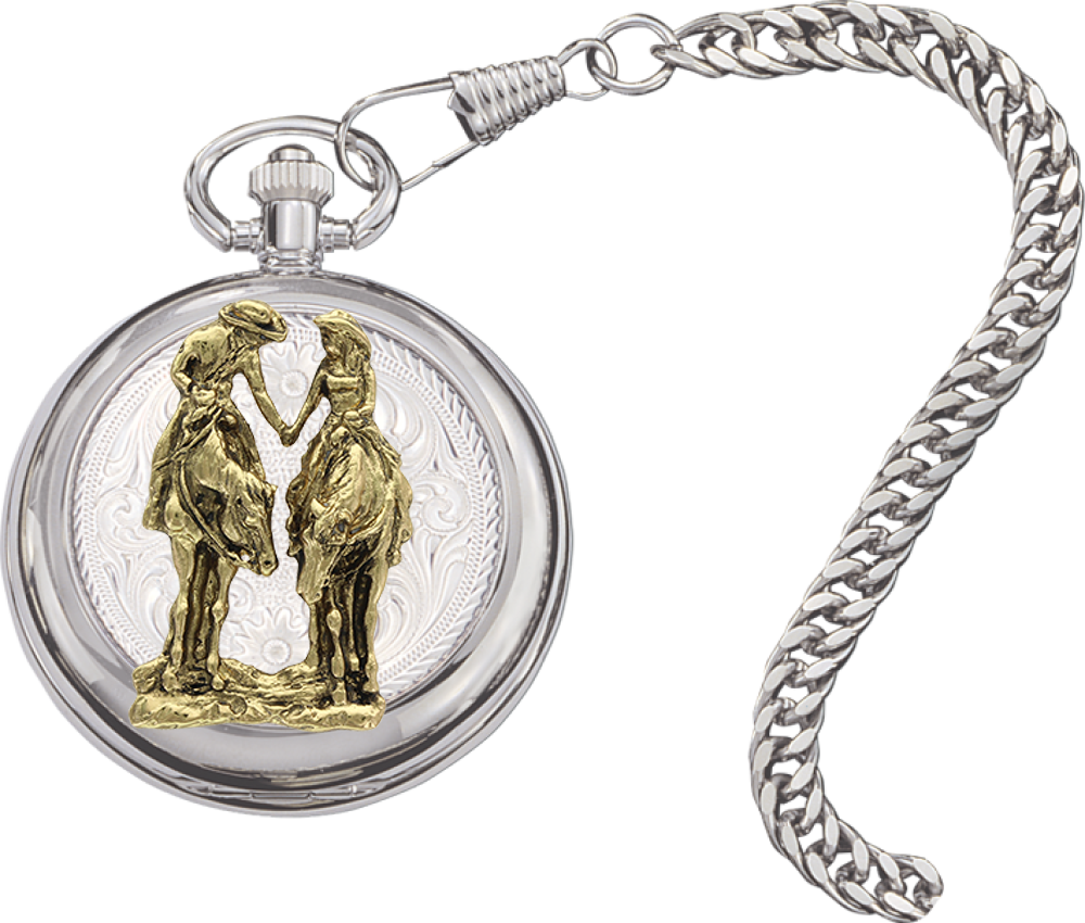 “Two Trails Become One Road” Small Silver Inlay Pocket Watch