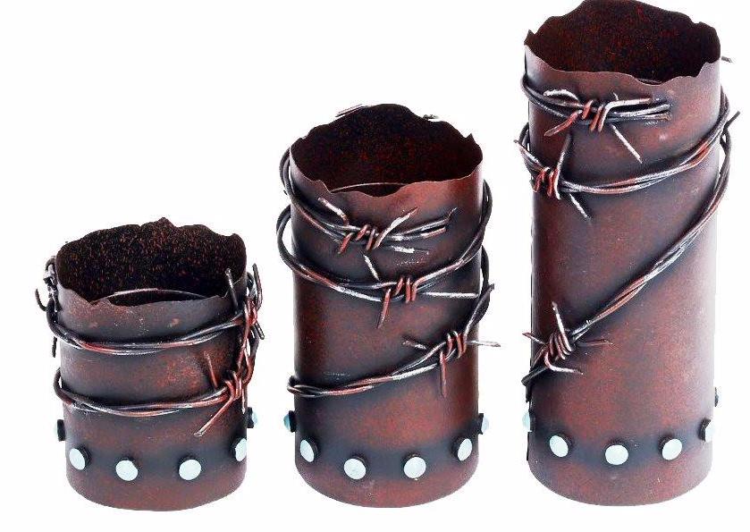 Barbed Wire Candle Holders with Candles (Set of 3)