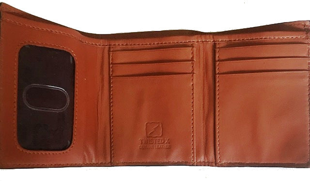 Twisted X Tan Distressed Tri-Fold Wallet with Turquoise Logo