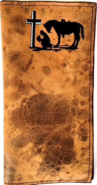 Twisted-X Medium Brown Distressed Rodeo Wallet with Praying Cowboy