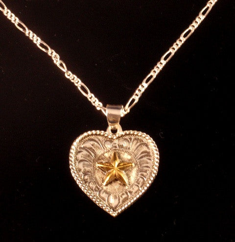 Western Silver Heart Necklace with Gold Star