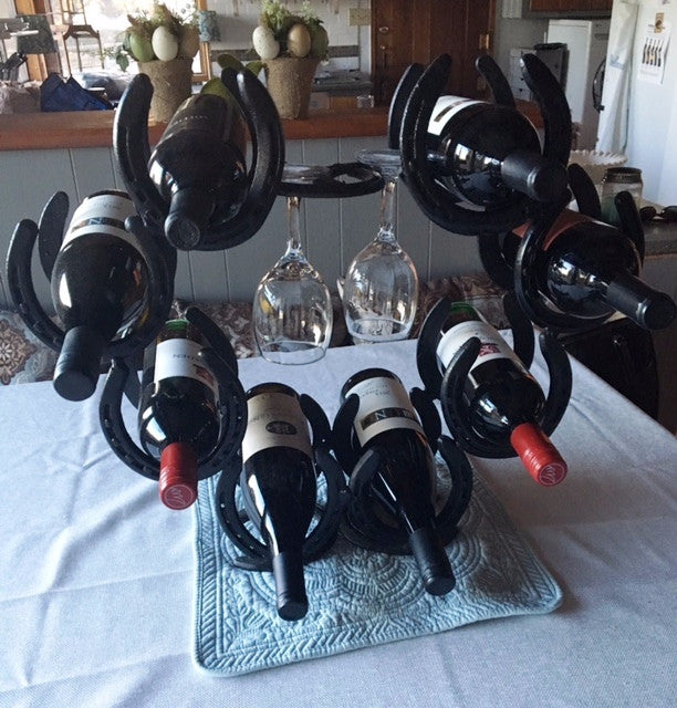 Genuine Horseshoe Wine and Wine Glasses Holder