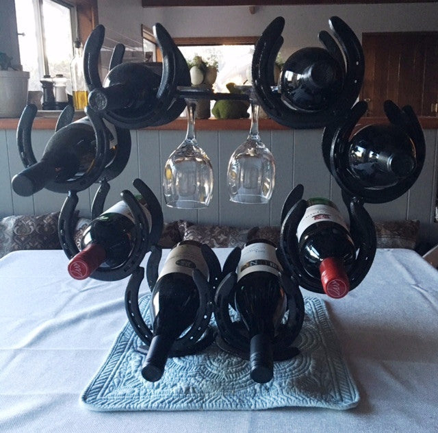 Genuine Horseshoe Wine and Wine Glasses Holder