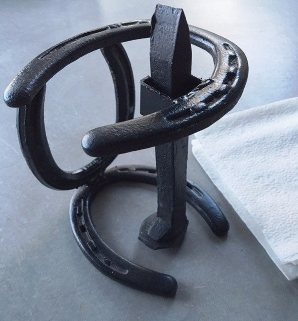 Genuine Horseshoe Napkin Holder with Railroad Spike