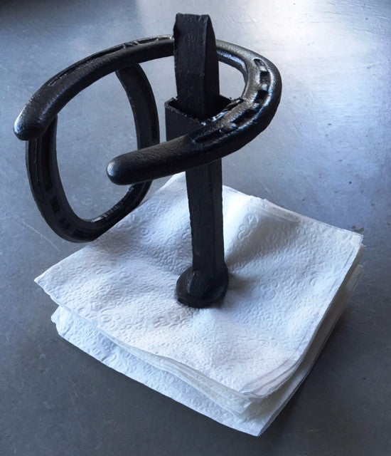 Genuine Horseshoe Napkin Holder with Railroad Spike