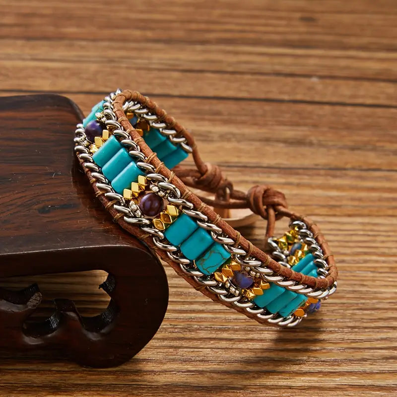 Vintage Turquoise Gemstone Hand Braided Healing Bracelet – Unisex